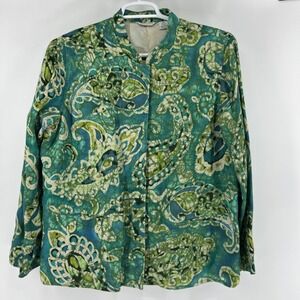 Laura Ashley Silk Linen Jacket Women's XL Paisley Buttons Pockets Vintage EUC